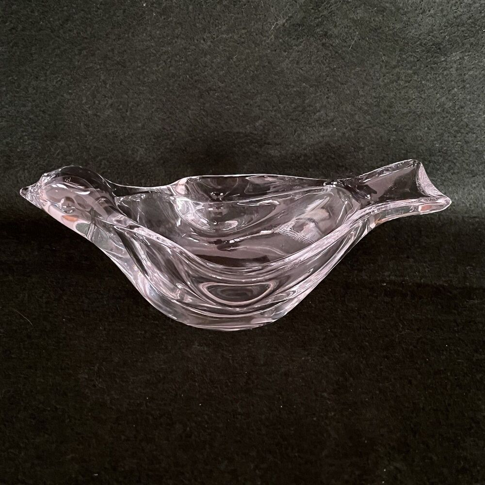Vintage Art Vannes France Clear Crystal Glass Dove Bird Dish Bowl Figurine